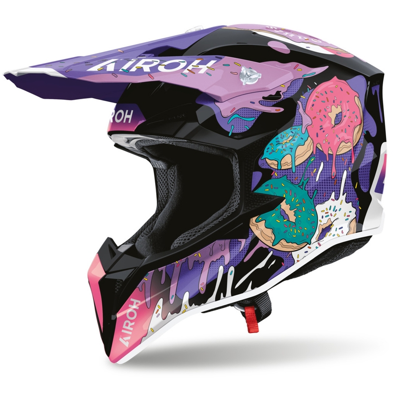 Casco de motocross Airoh Wraaap Donuts rosa-morado-negro