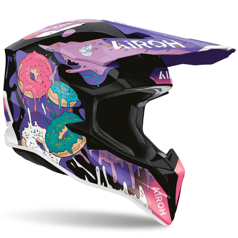Casco de motocross Airoh Wraaap Donuts rosa-morado-negro