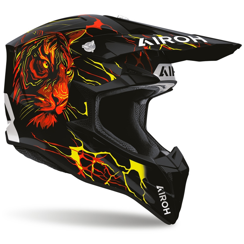 Casco de motocross Airoh Wraaap Tyger negro-rojo-amarillo
