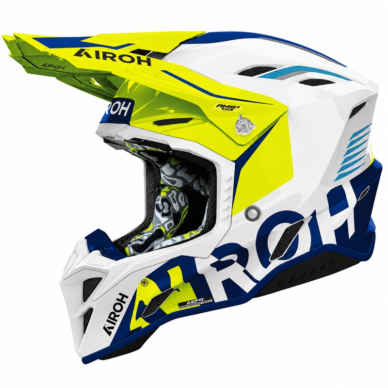 Casco de motocross Airoh Aviator Factory Blame azul y amarillo