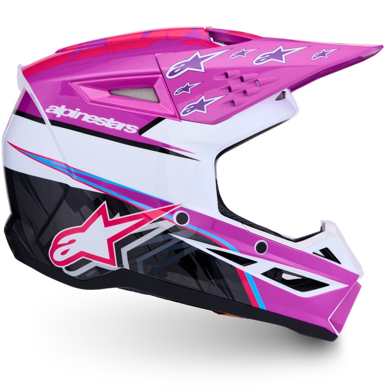 Casco de motocross infantil Alpinestars S-M3 Falcon, color morado, blanco y negro.