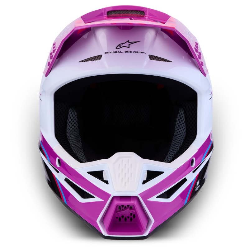 Casco de motocross infantil Alpinestars S-M3 Falcon, color morado, blanco y negro.