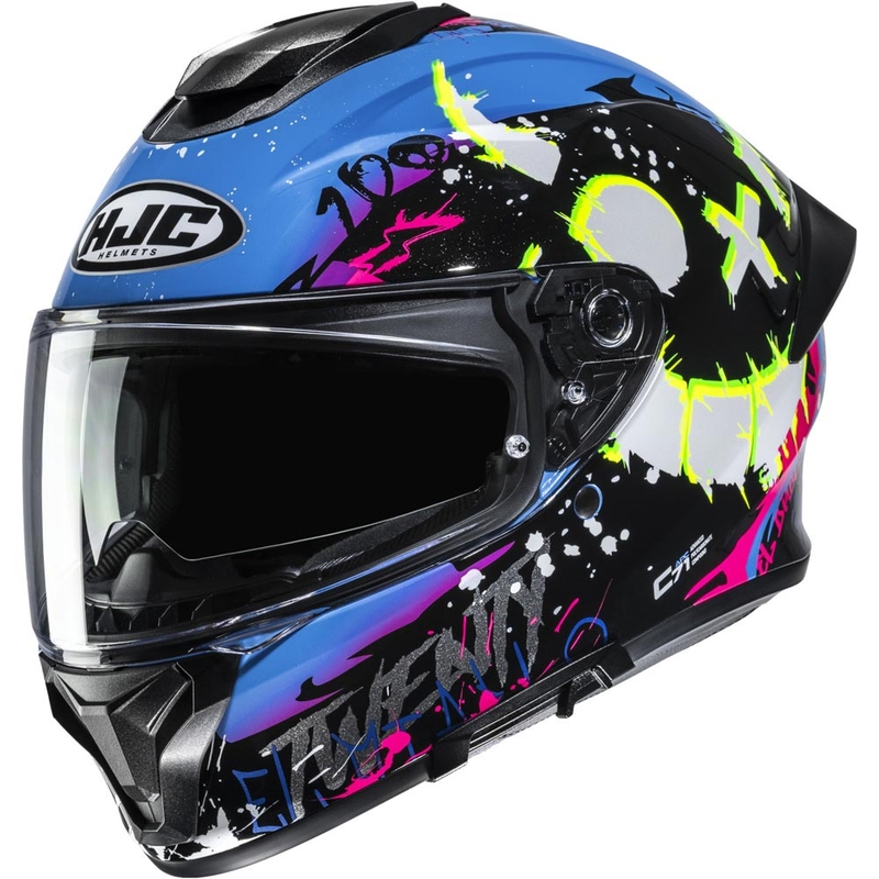 Casco integral de motocicleta HJC C71 FQ20 MC28 de color negro.