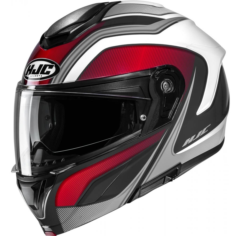 Casco de moto abatible HJC C92 Sirius MC1 negro-blanco-plata-rojo