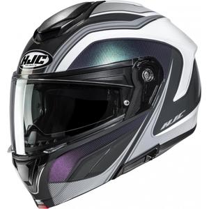 Casco de motocicleta abatible HJC C92 Sirius MC10 de color blanco y negro.