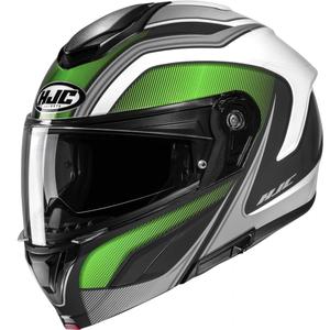 Casco de moto abatible HJC C92 Sirius MC4 negro-blanco-plata-verde
