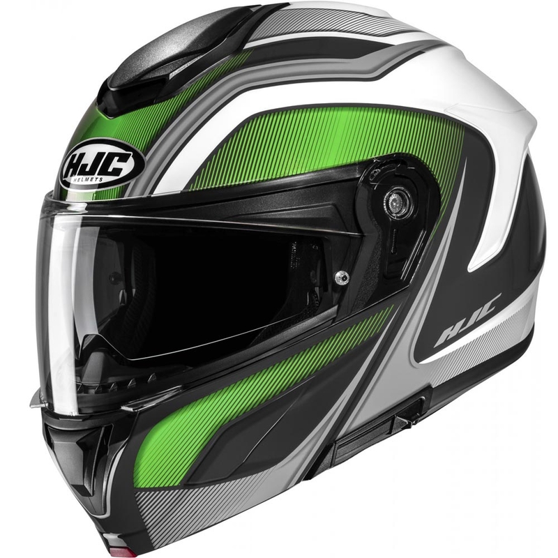 Casco de moto abatible HJC C92 Sirius MC4 negro-blanco-plata-verde