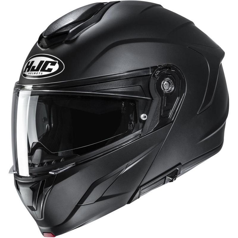 Casco de moto abatible HJC C92, color negro semimate sólido.