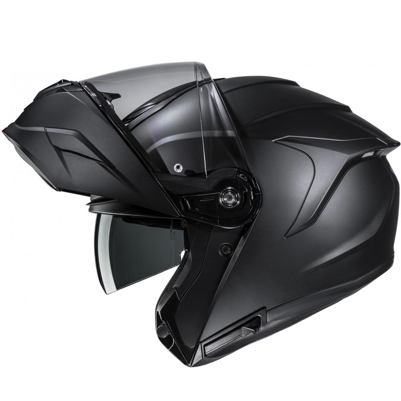Casco de moto abatible HJC C92, color negro semimate sólido.