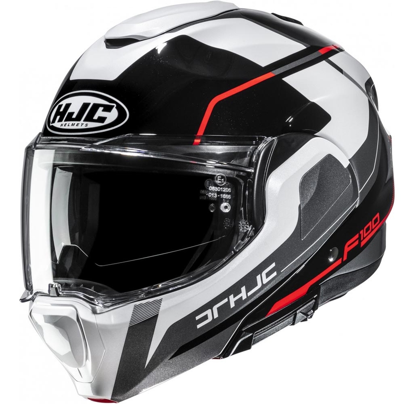 Casco de moto abatible HJC F100 Astra MC1 negro-blanco-rojo-gris