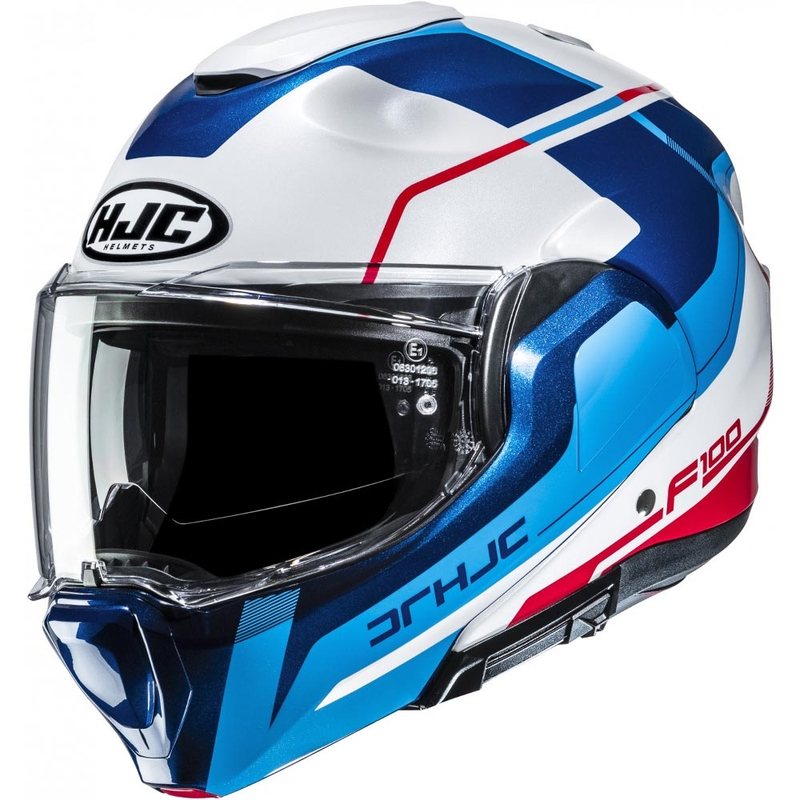 Casco de moto abatible HJC F100 Astra MC21 blanco-azul-rojo