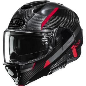 Casco de moto abatible HJC F100 Carbon Askan MC1 negro-rojo