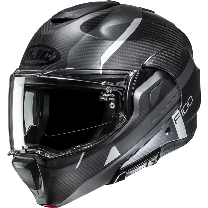 Casco de moto abatible HJC F100 Carbon Askan MC5SF negro-gris-plata