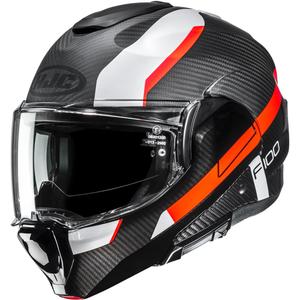 Casco de moto abatible HJC F100 Carbon Askan MC6HSF negro-naranja-blanco-rojo
