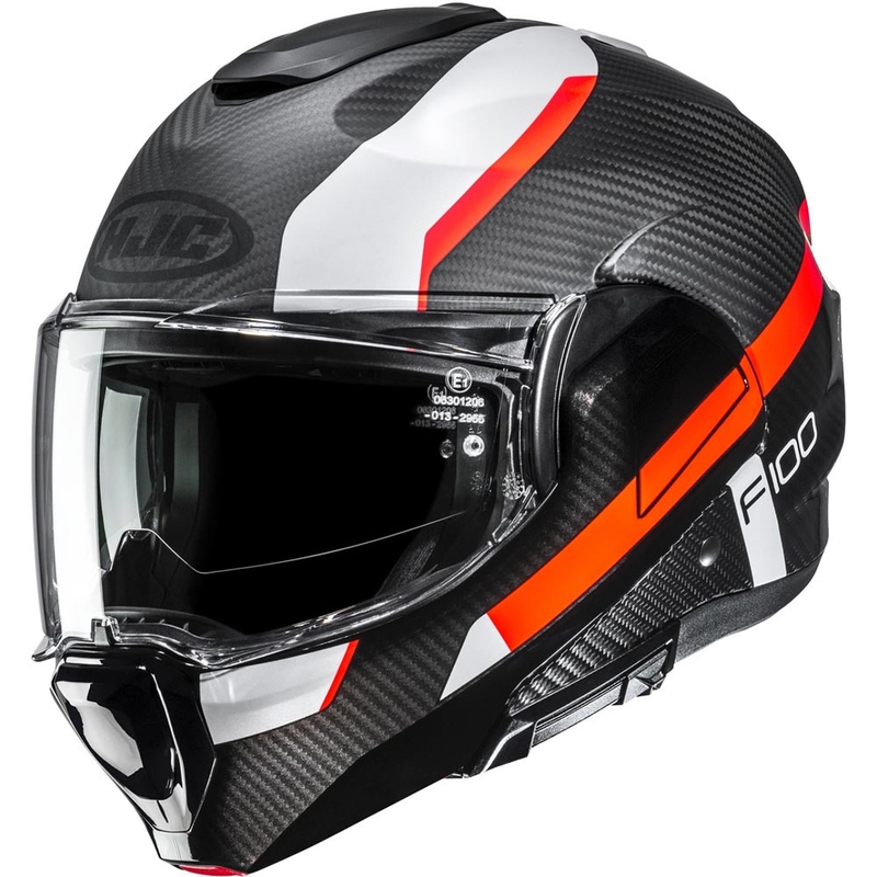 Casco de moto abatible HJC F100 Carbon Askan MC6HSF negro-naranja-blanco-rojo