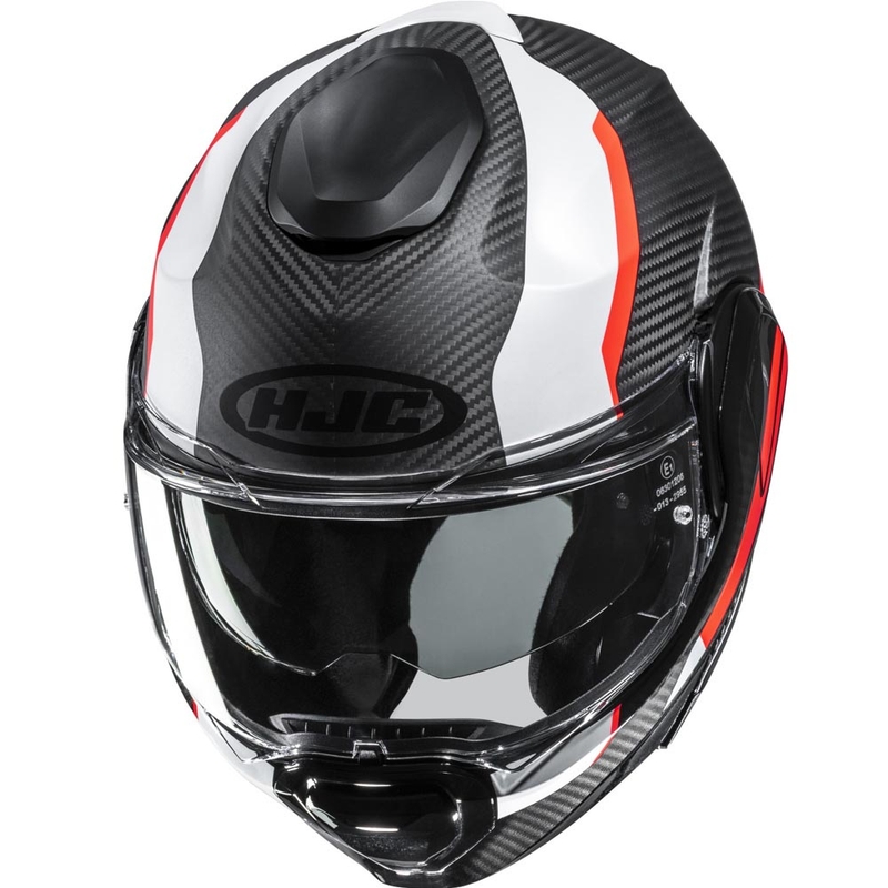 Casco de moto abatible HJC F100 Carbon Askan MC6HSF negro-naranja-blanco-rojo