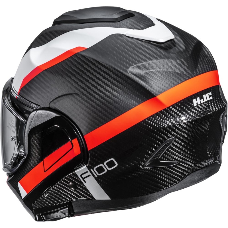 Casco de moto abatible HJC F100 Carbon Askan MC6HSF negro-naranja-blanco-rojo