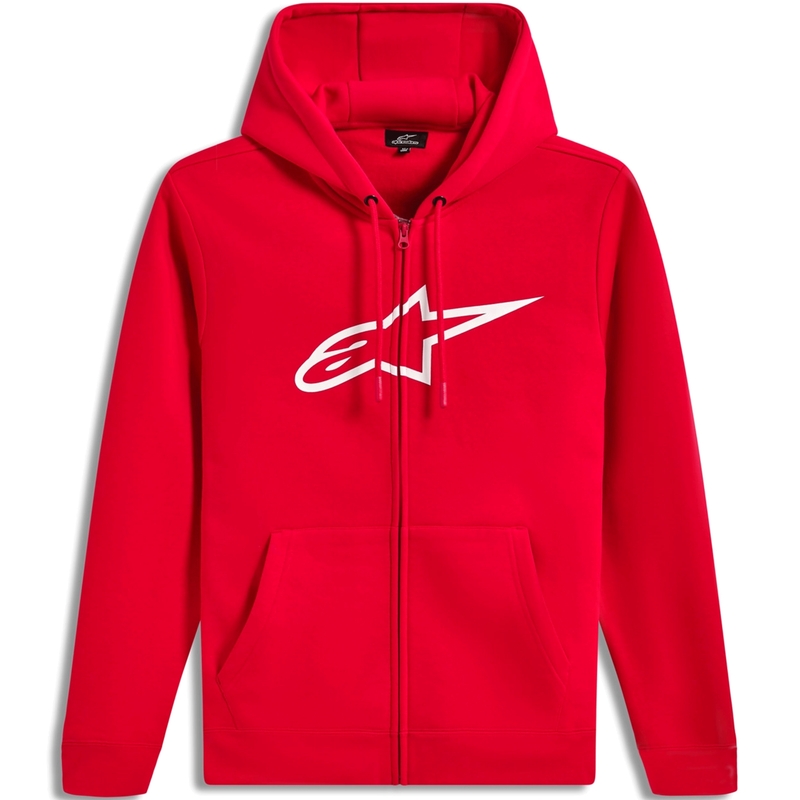 Sudadera con capucha y cremallera Alpinestars Ageless 3, color rojo y blanco.