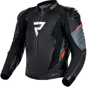 Rebelhorn Veloce Chaqueta de moto de cuero negro-rojo fluo