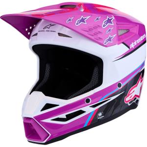 Casco de motocross infantil Alpinestars S-M3 Falcon, color morado, blanco y negro.