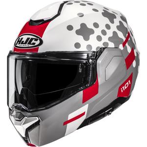 Casco de moto abatible HJC i101 Astel MC1 blanco-gris-rojo