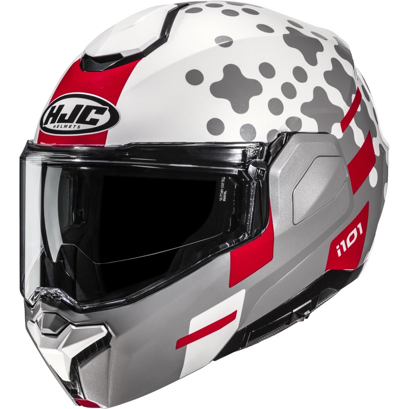 Casco de moto abatible HJC i101 Astel MC1 blanco-gris-rojo