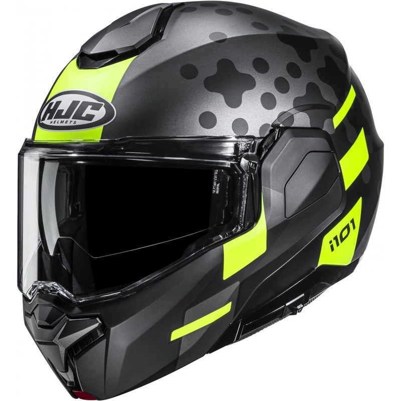 Casco de moto abatible HJC i101 Astel MC3HSF negro-gris-amarillo flúor