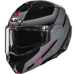 Casco de moto abatible HJC i101 Mira MC1 negro-gris-rojo