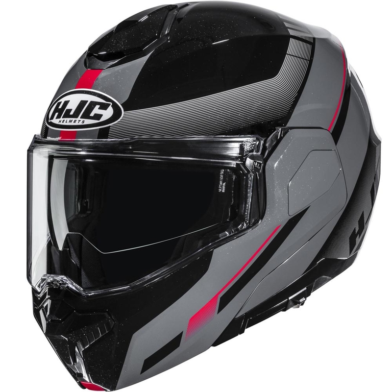 Casco de moto abatible HJC i101 Mira MC1 negro-gris-rojo