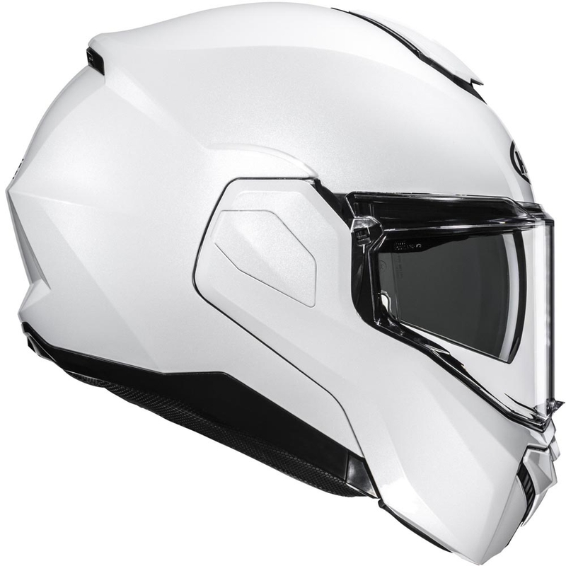 Casco de moto abatible HJC i101 Solid, color blanco perla.