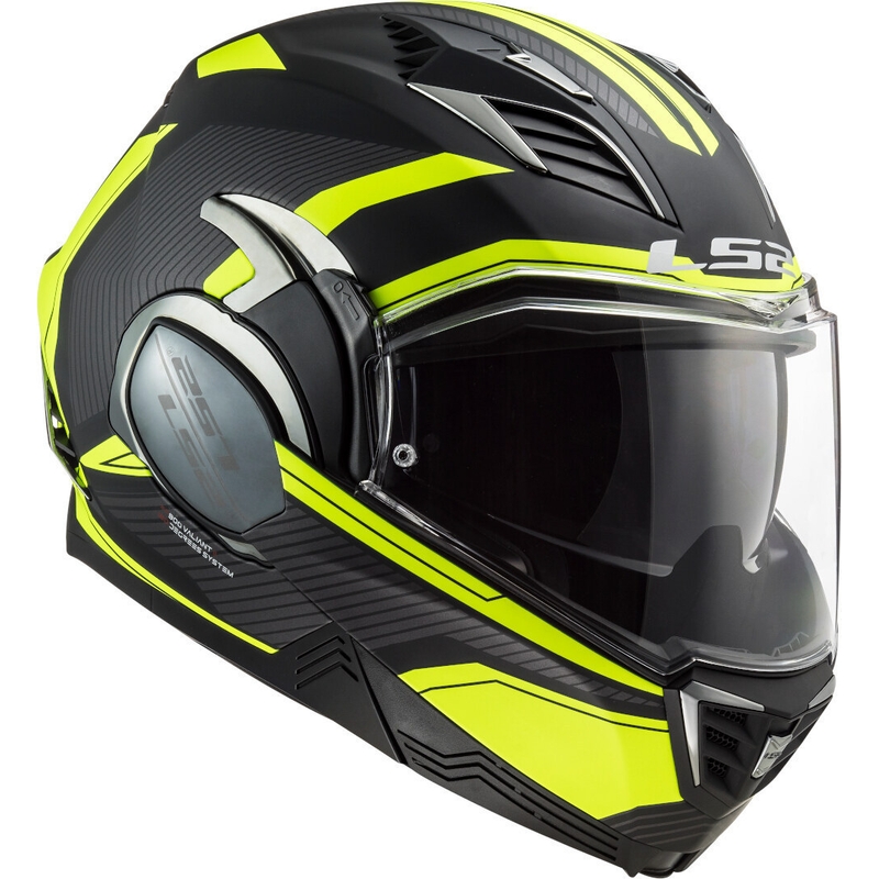 Casco de moto plegable LS2 FF900 Valiant II Revo negro-amarillo fluo