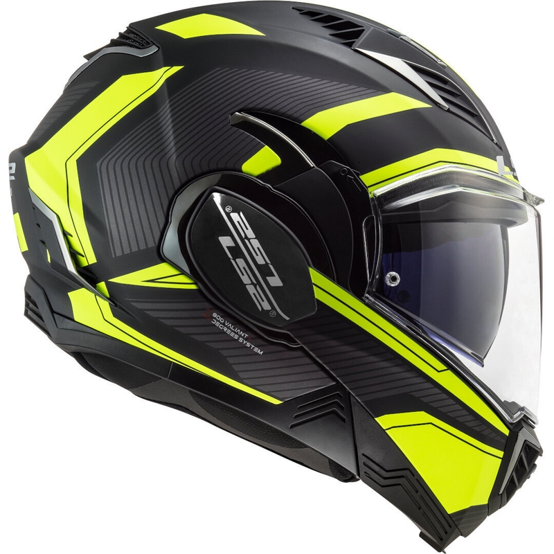 Casco de moto plegable LS2 FF900 Valiant II Revo negro-amarillo fluo