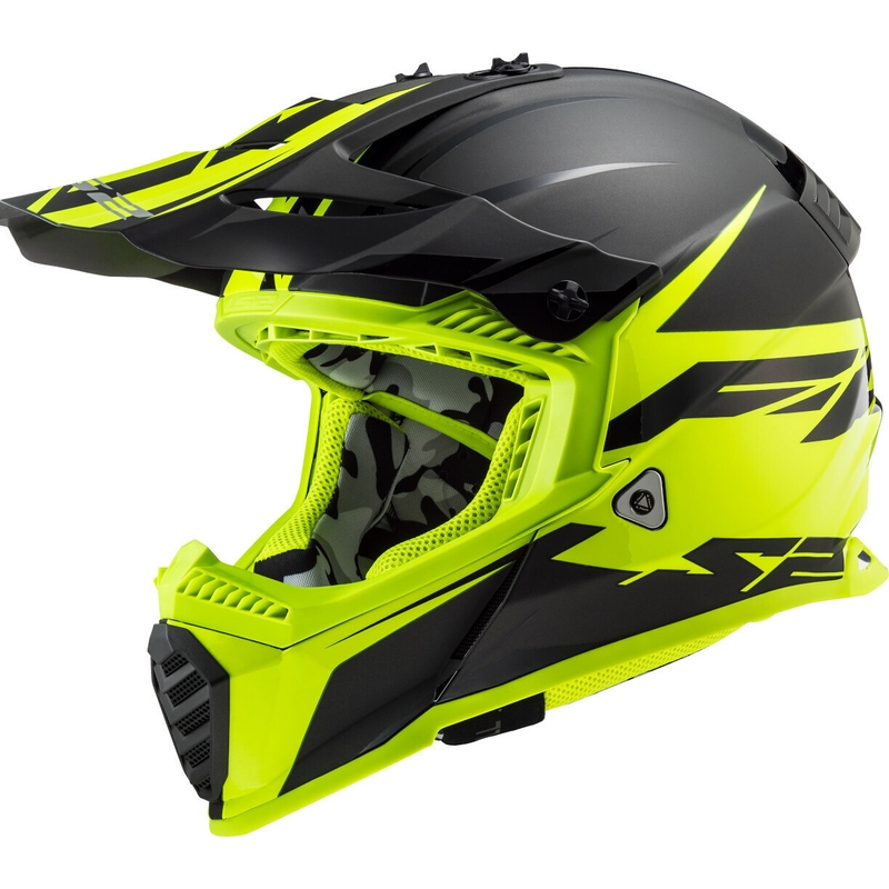 Casco de motocross LS2 MX437 Fast Evo Roar negro-amarillo fluo