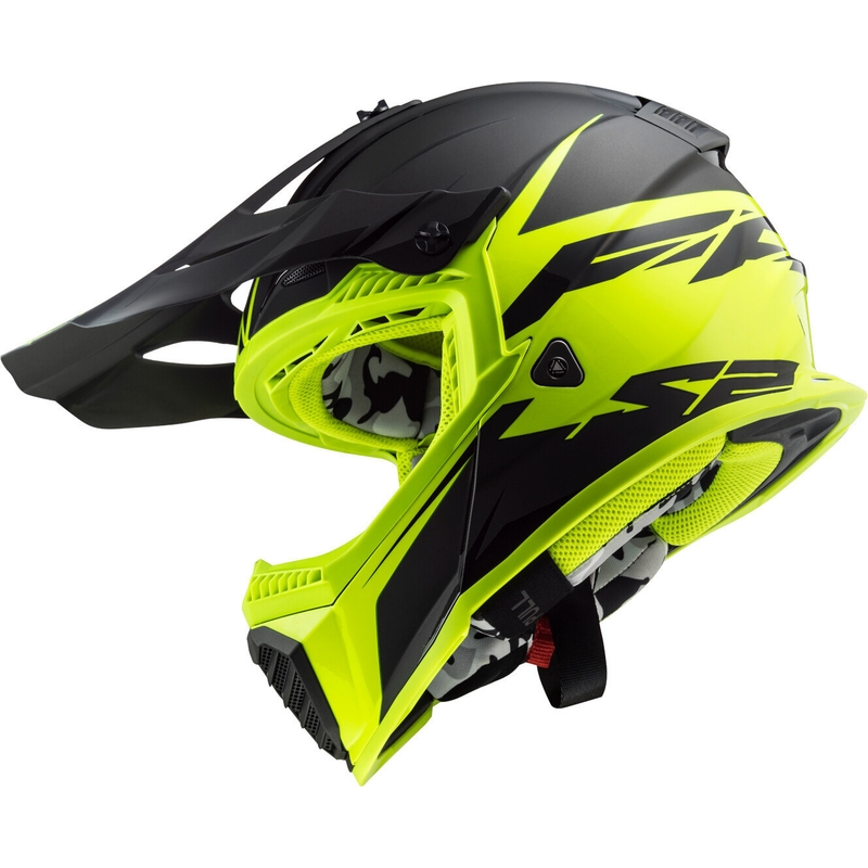 Casco de motocross LS2 MX437 Fast Evo Roar negro-amarillo fluo