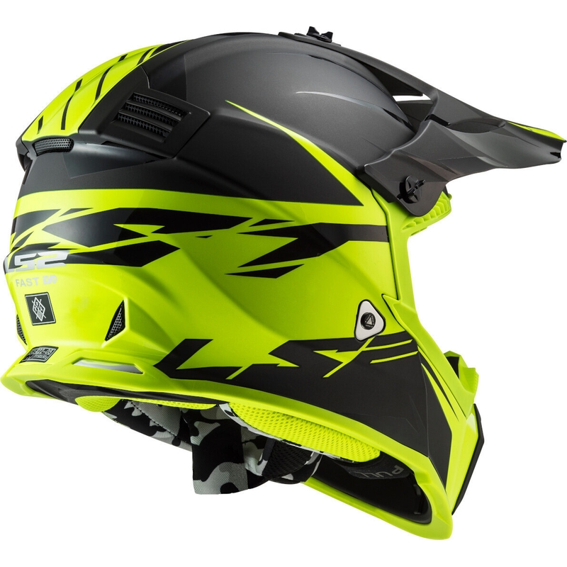 Casco de motocross LS2 MX437 Fast Evo Roar negro-amarillo fluo