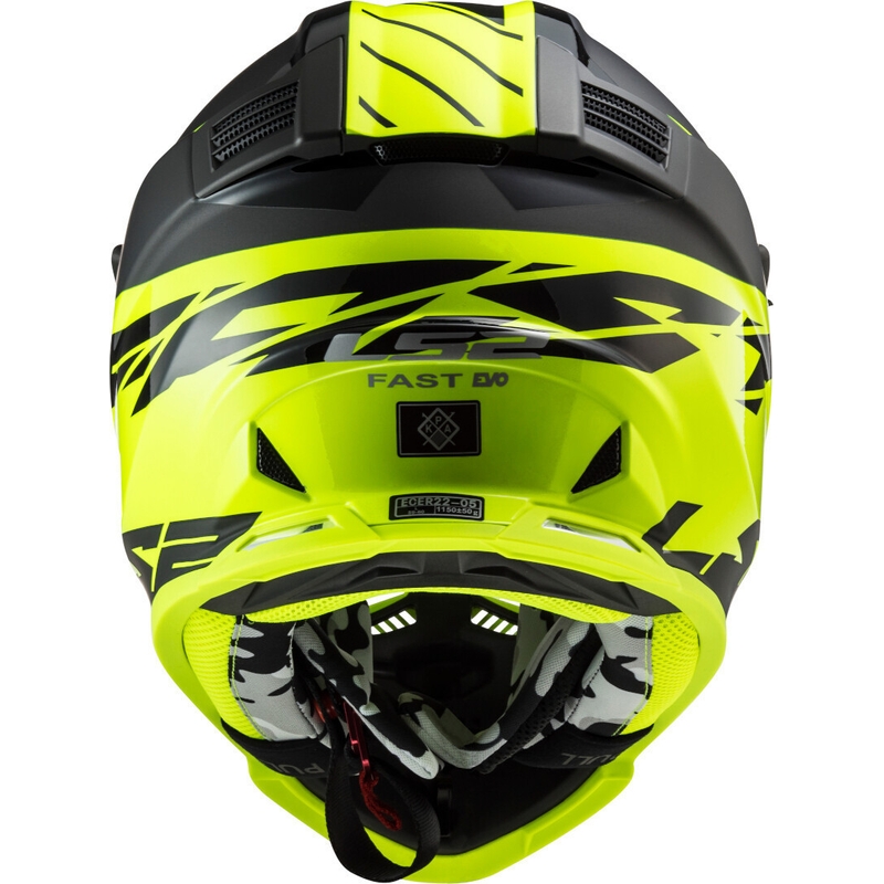Casco de motocross LS2 MX437 Fast Evo Roar negro-amarillo fluo