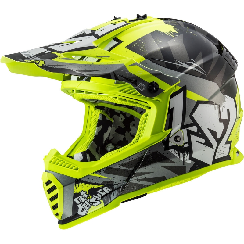 Casco de motocross infantil LS2 MX437 Fast Evo Mini Crusher negro-amarillo fluo