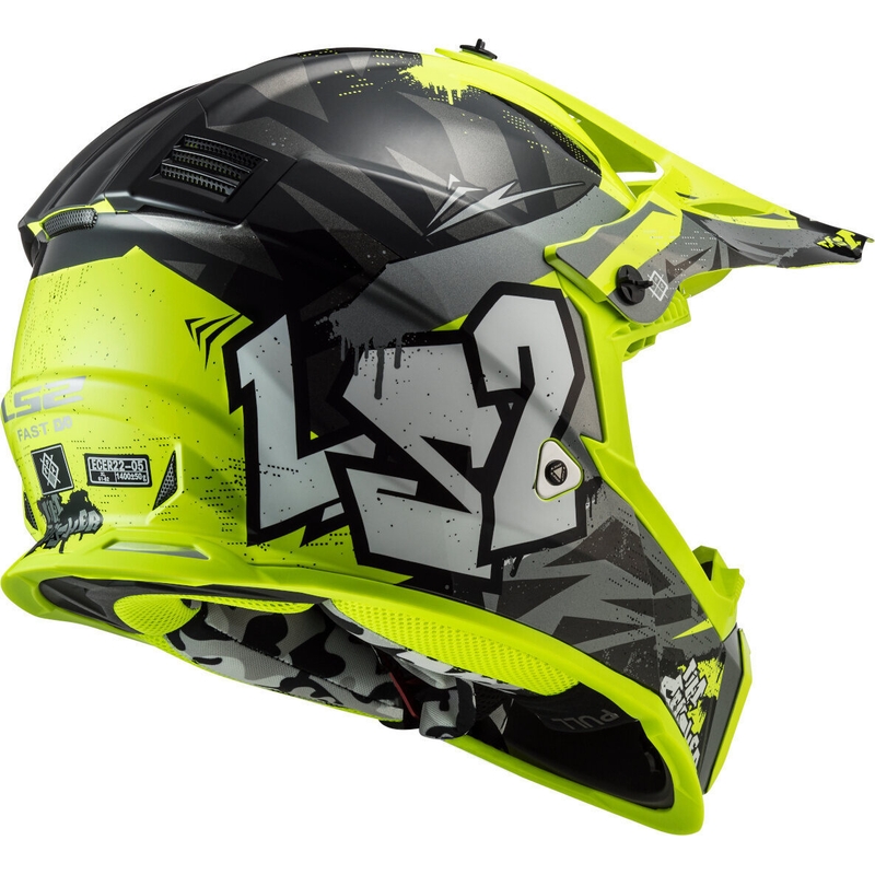 Casco de motocross infantil LS2 MX437 Fast Evo Mini Crusher negro-amarillo fluo