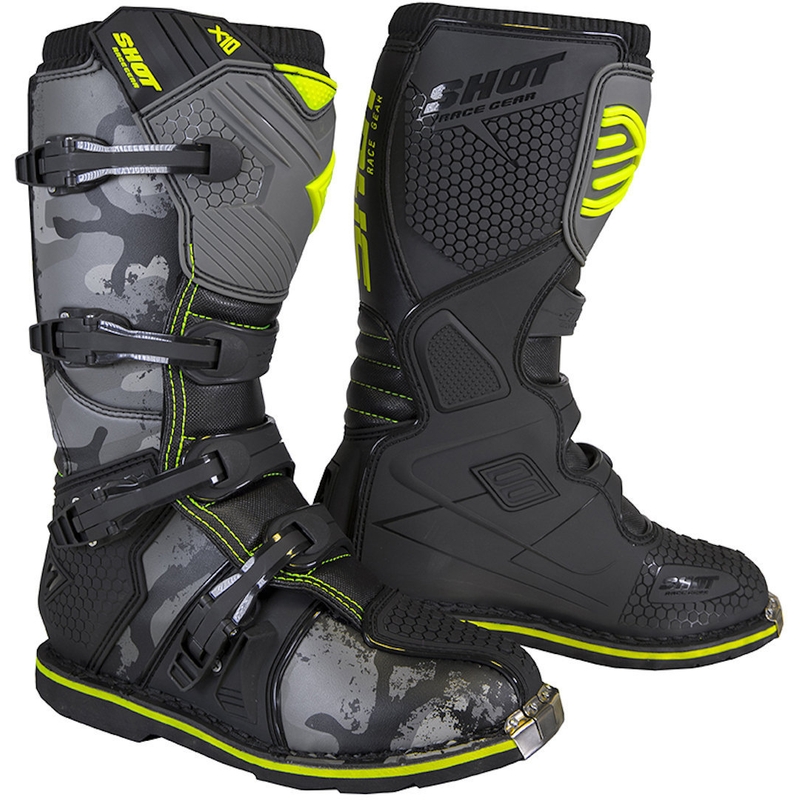 Boty na motorku Shot X10 2.0 černo-camo-fluo žluté výprodej