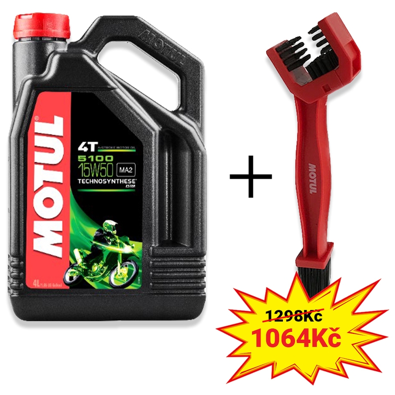 Kit de aceite Motul 5100 Ester 15W-50 4L + cepillo limpiador de cadena